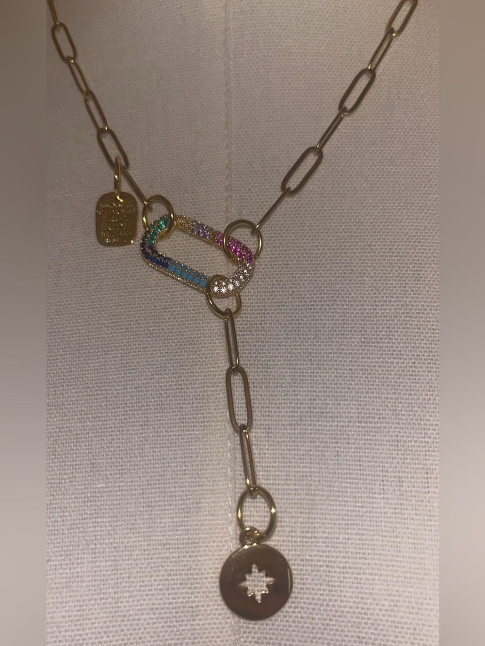 Gold Tone Rainbow Link Drop Necklace - Women Jewelry